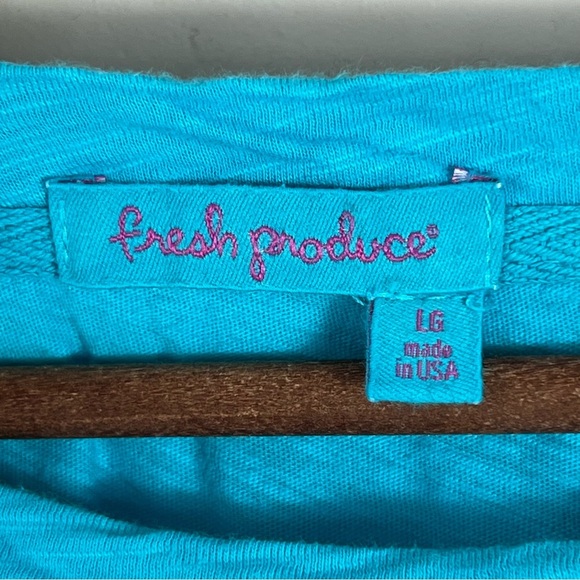 Fresh Produce Oversized Teal 3/4 Sleeve Graphic Fish Alaska Shirt Size Large - Picture 8 of 9